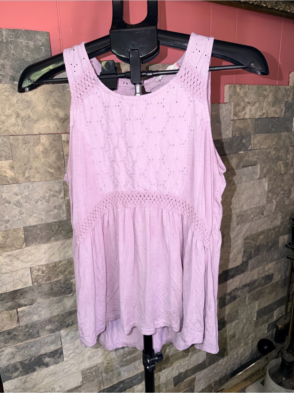 Pink Rose Vintage Lavender Eyelet Crochet Babydoll Tank Top Size Medium M